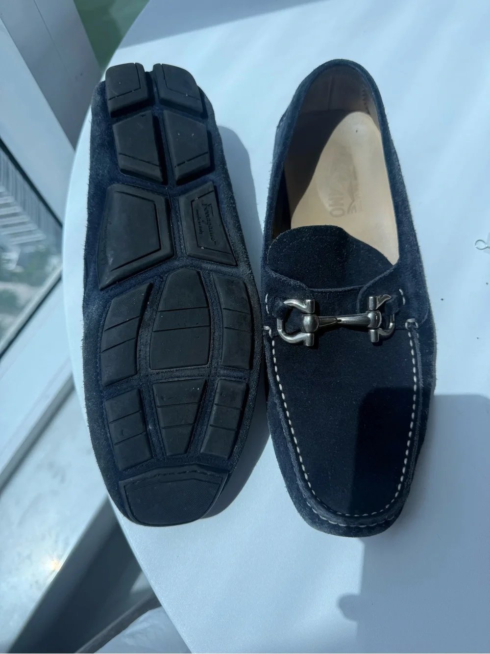 Salvatore Ferragamo Navy Suede Horsebit Loafers